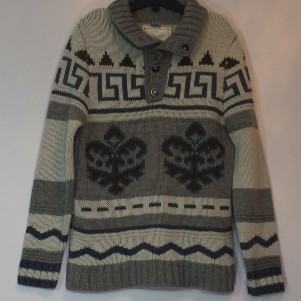 Pelo 80s  knit sweater for men in grey and pastel multi colour size 50/Large